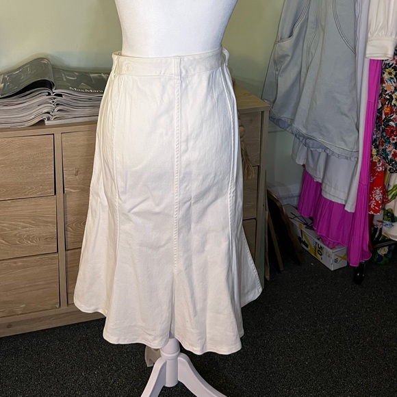 RALPH LAUREN White Jean Denim A-Line Circle Flare Knee-Length Cotton Skirt M-L - Picture 11 of 16